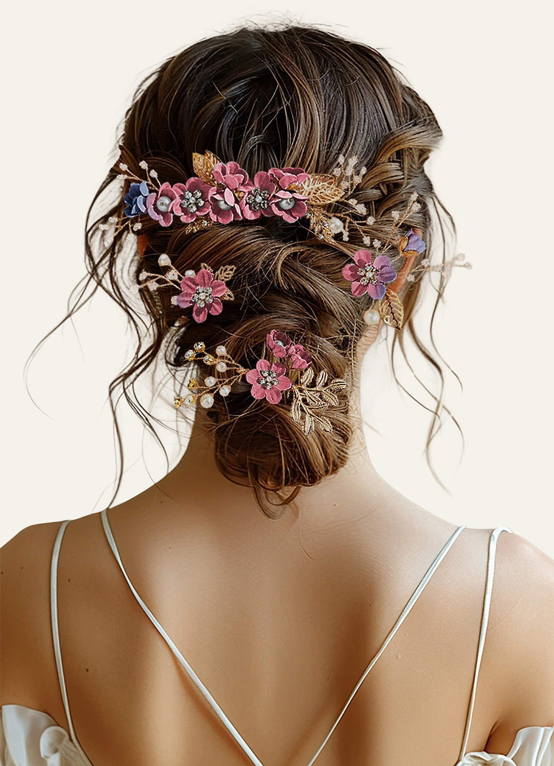 Blue Floral Hair Comb Set — Vintage Mauve — 图 11/28