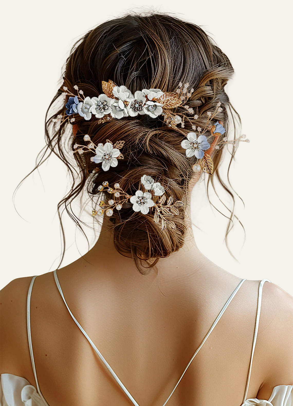 Blue Floral Hair Comb Set — white — 图 19/28