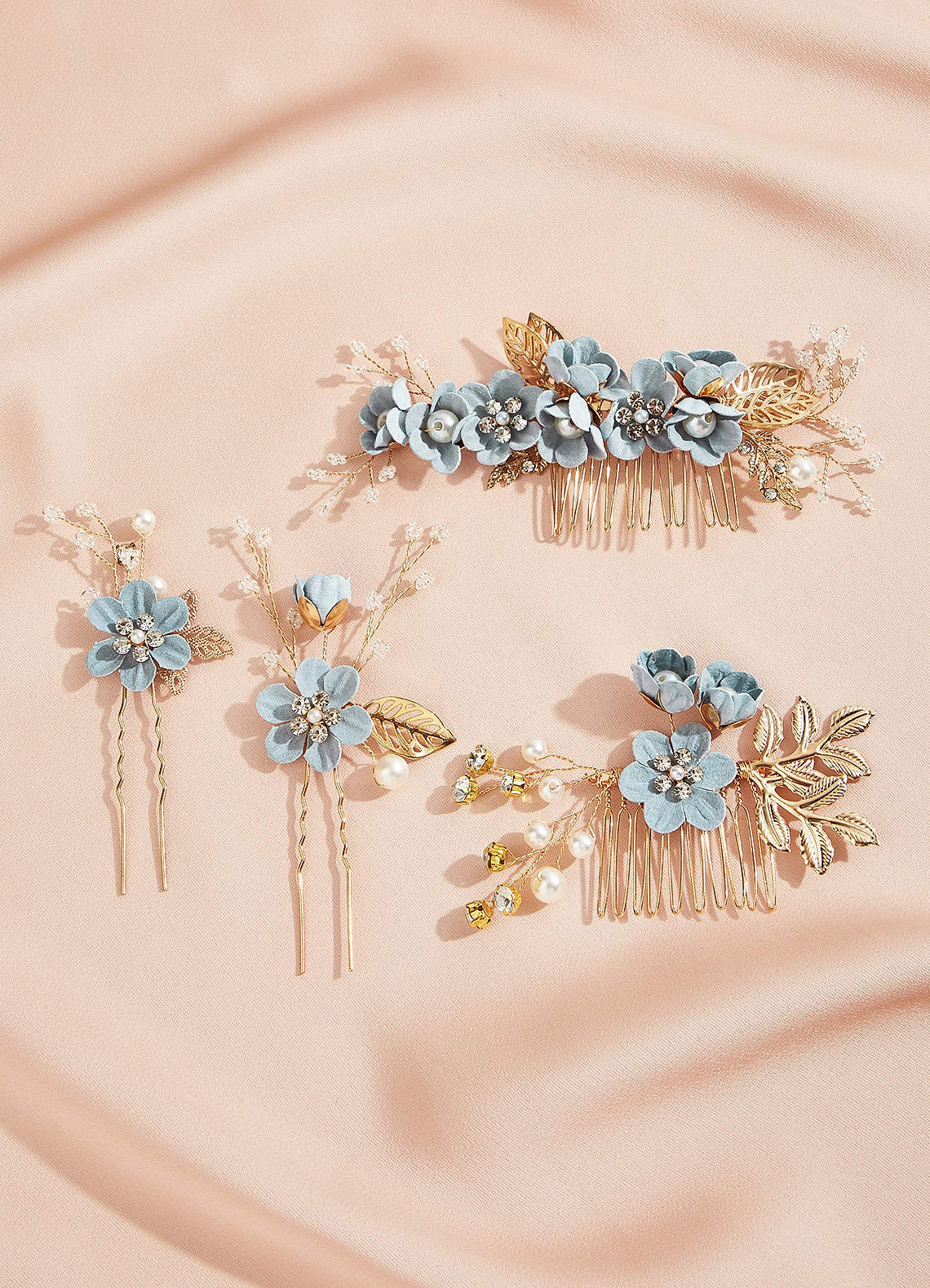 Blue Floral Hair Comb Set — Light Blue — 图 26/28