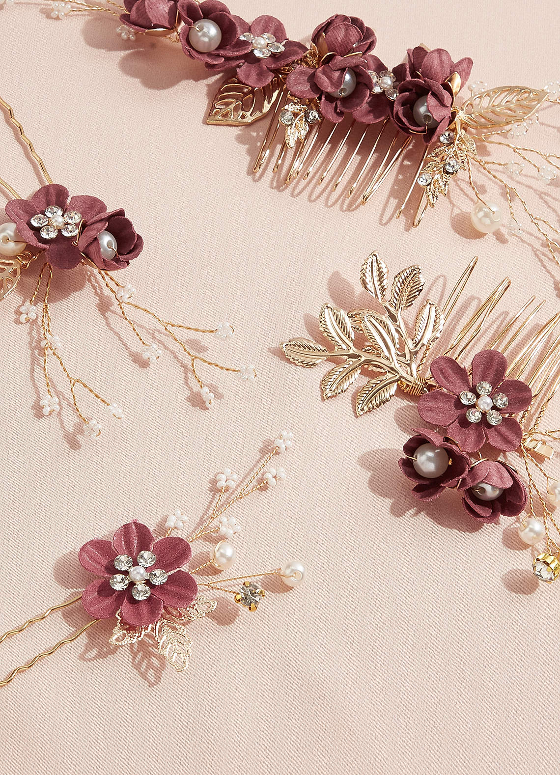 Blue Floral Hair Comb Set — Burgundy — 图 17/28