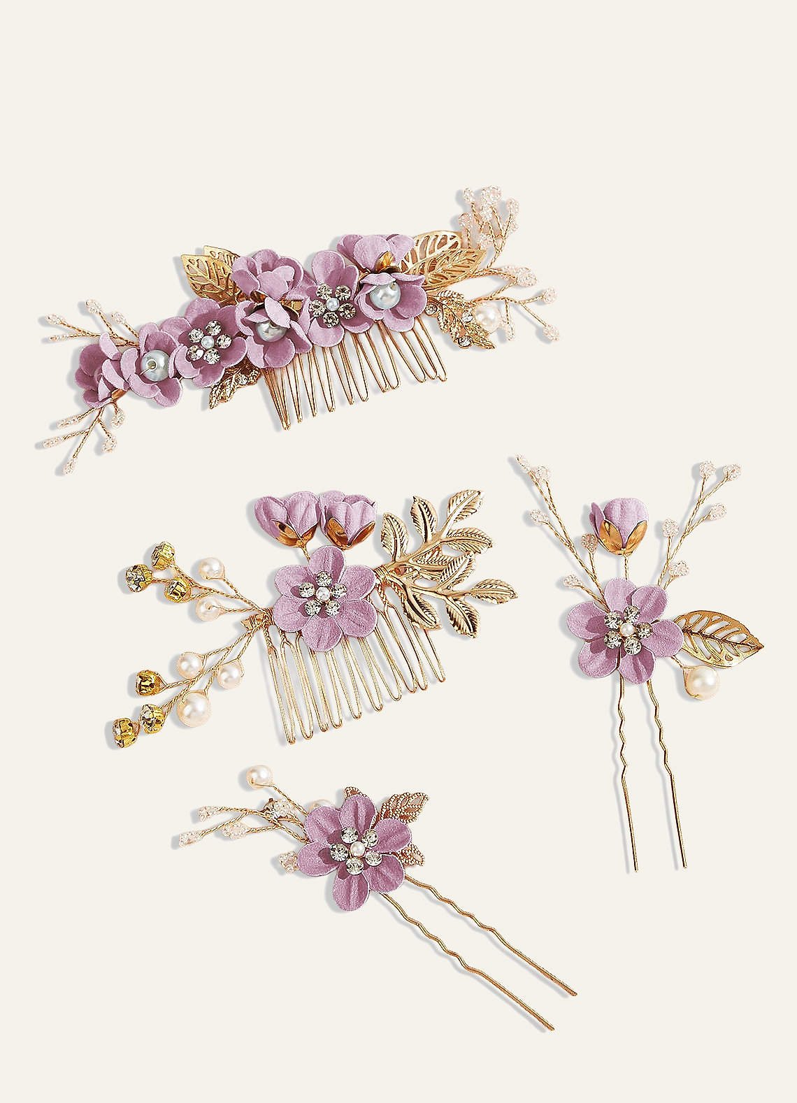 Blue Floral Hair Comb Set — Purple — 图 6/28