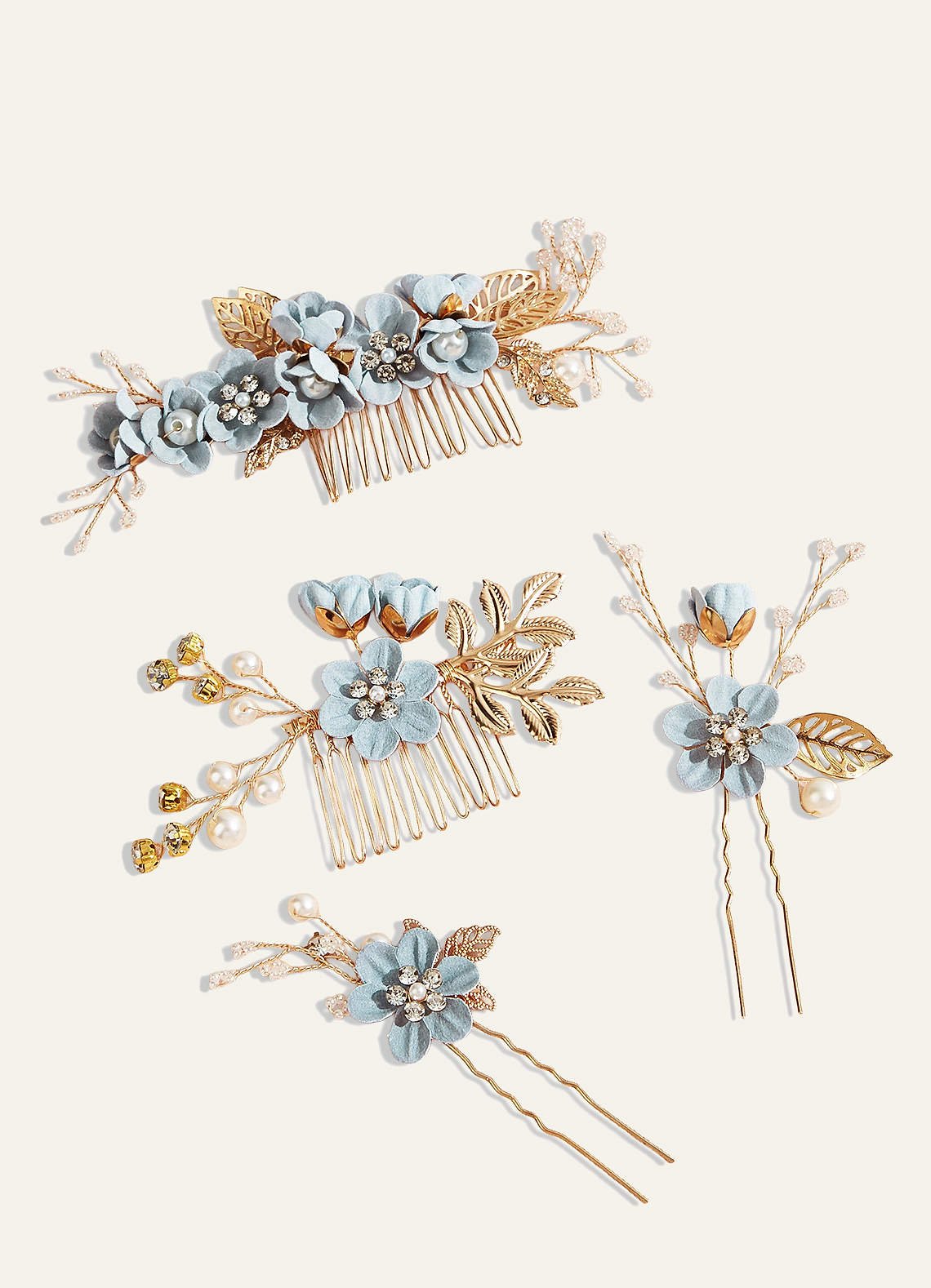 Blue Floral Hair Comb Set — Light Blue — 图 24/28