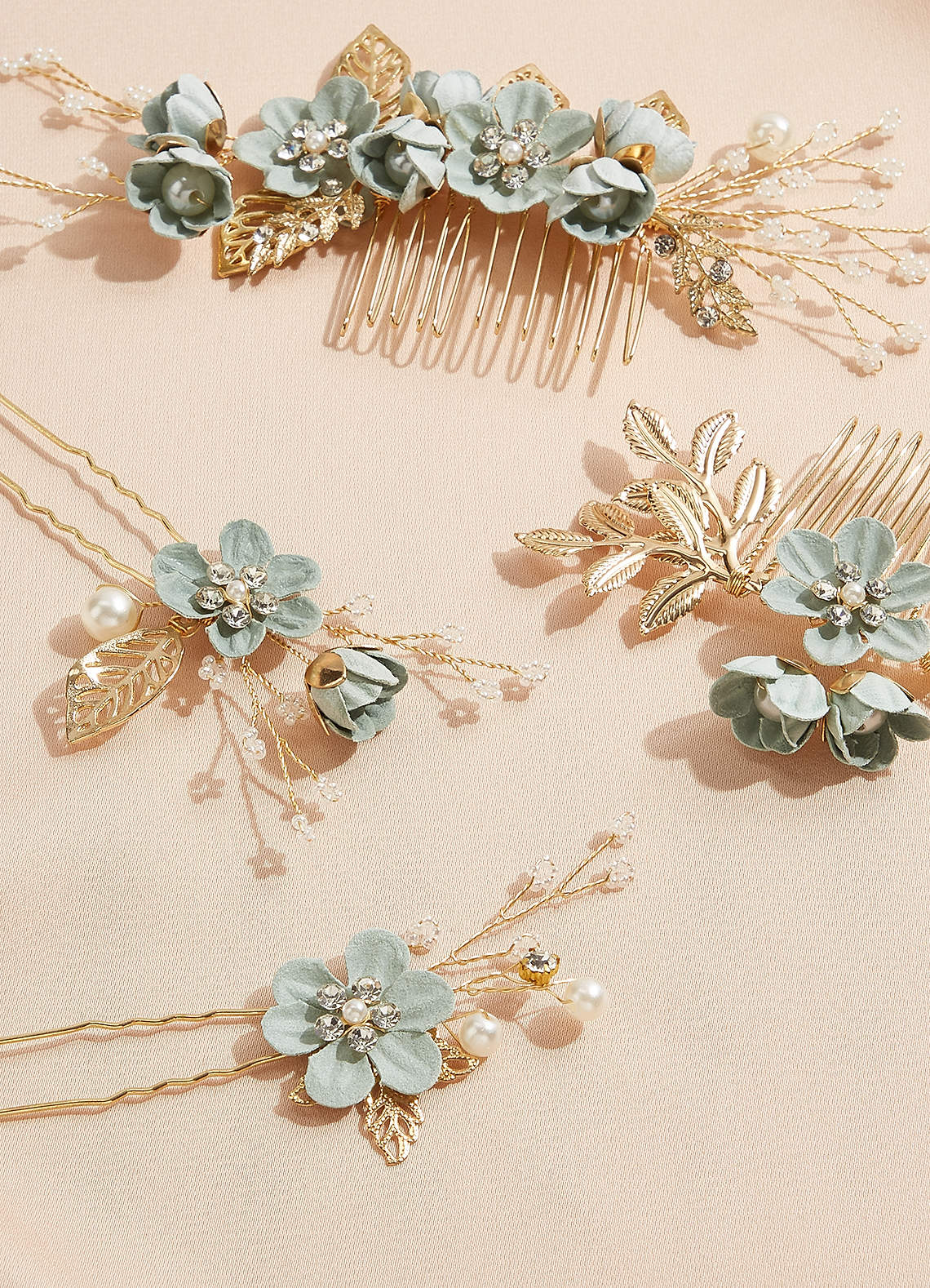 Blue Floral Hair Comb Set — Light Green — 图 5/28