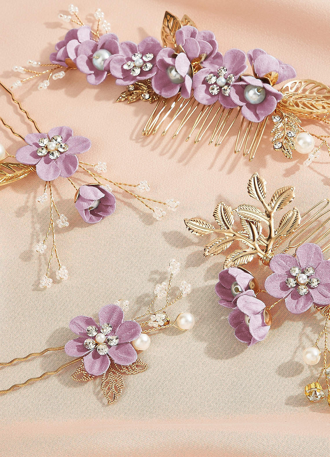 Blue Floral Hair Comb Set — Purple — 图 9/28