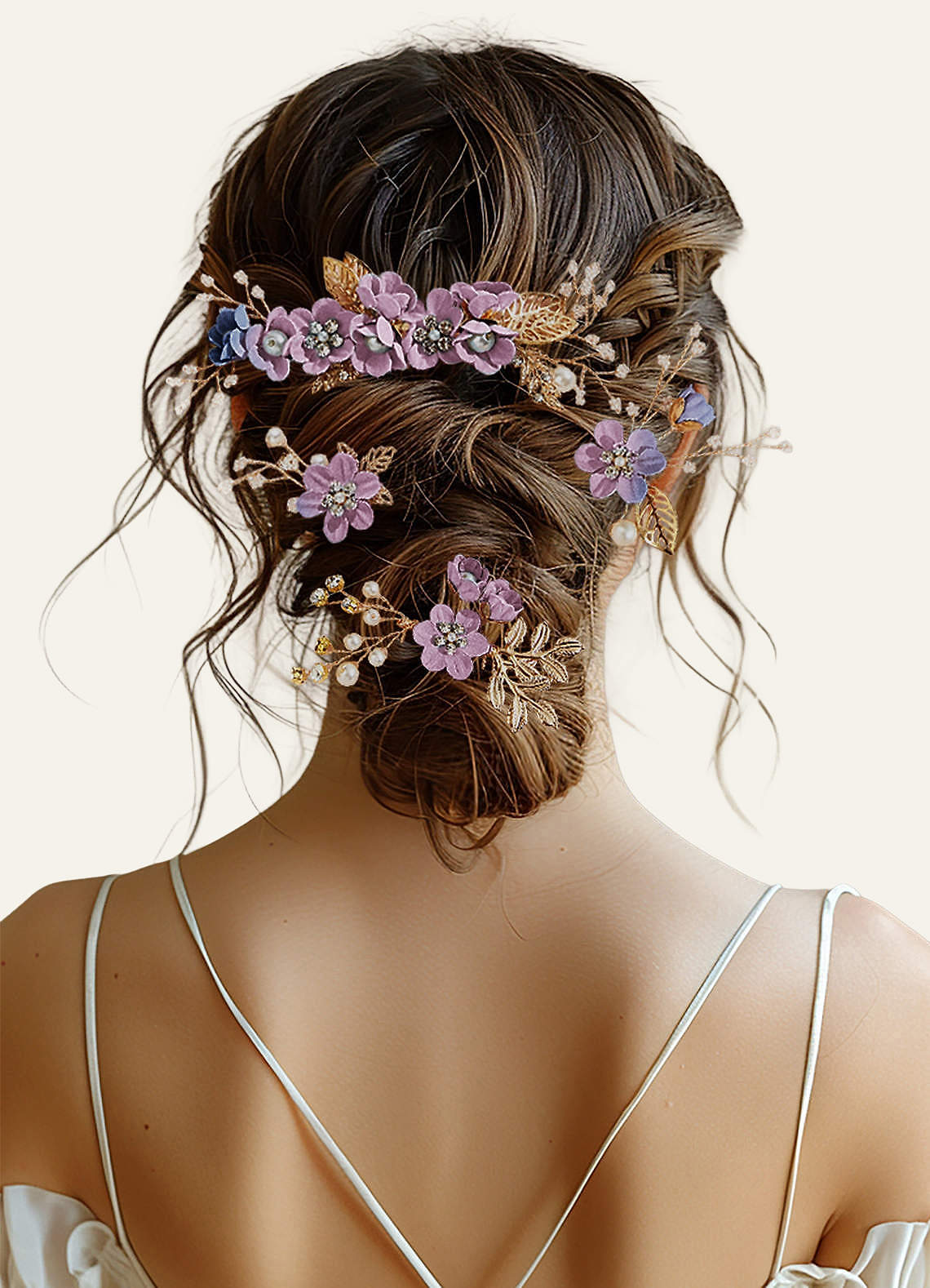 Blue Floral Hair Comb Set — Purple — 图 7/28