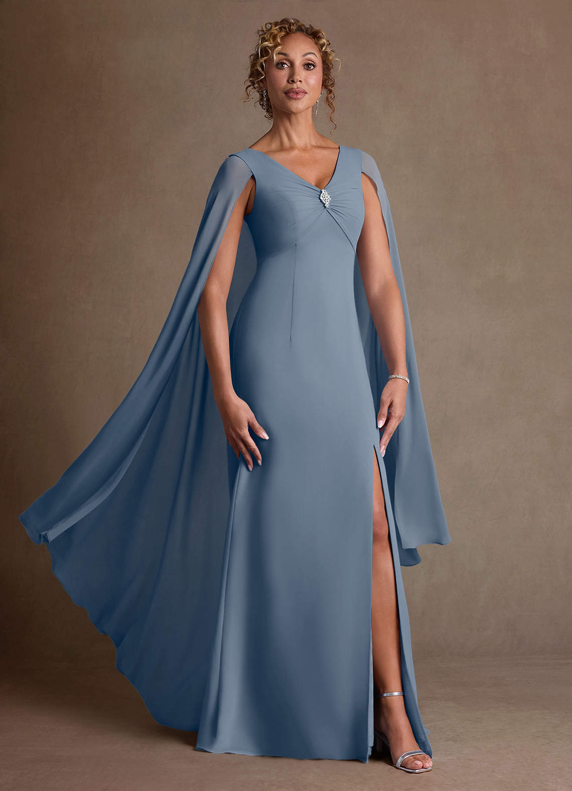 Boudica A-Line V-Neck Chiffon Mother of the Bride Dress in Twilight