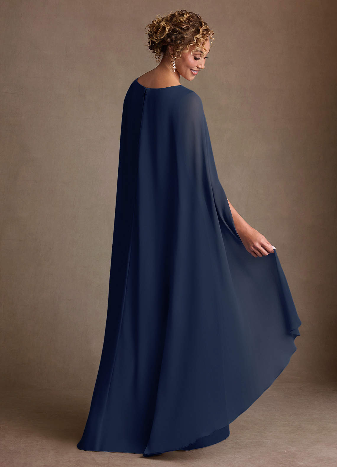 Boudica A-Line V-Neck Chiffon Mother of the Bride Dress in Dark Navy