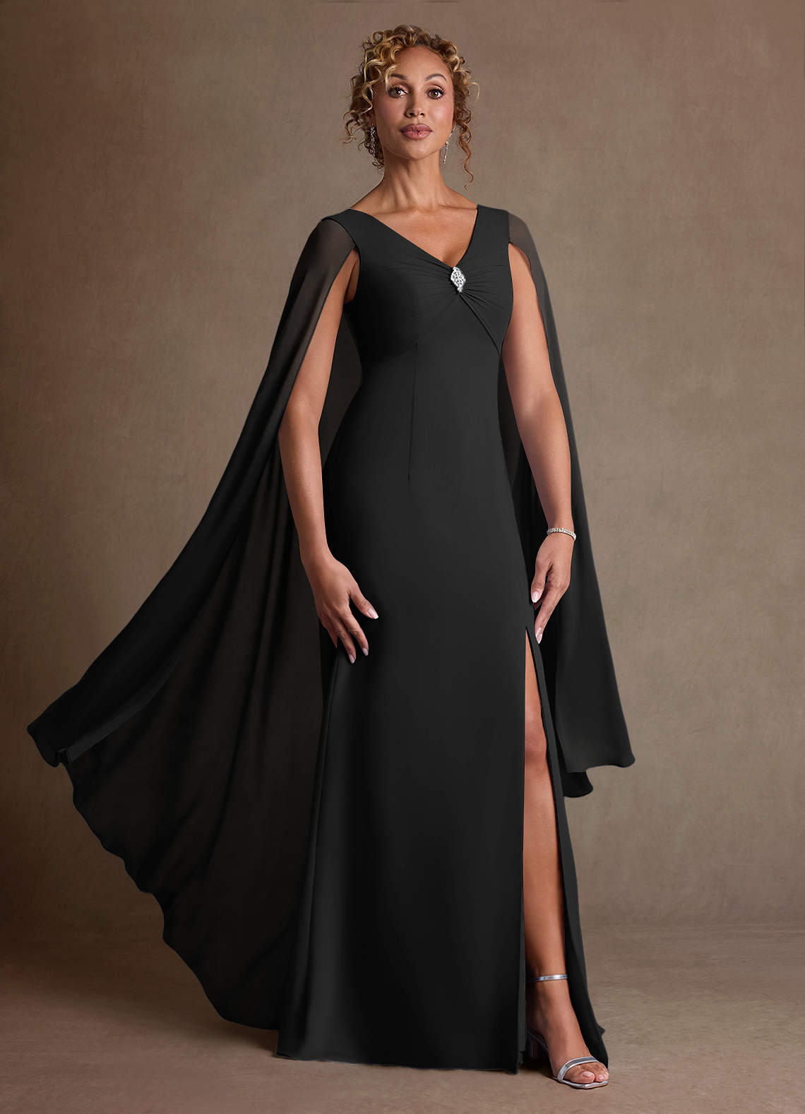 Boudica A-Line V-Neck Chiffon Mother of the Bride Dress in black