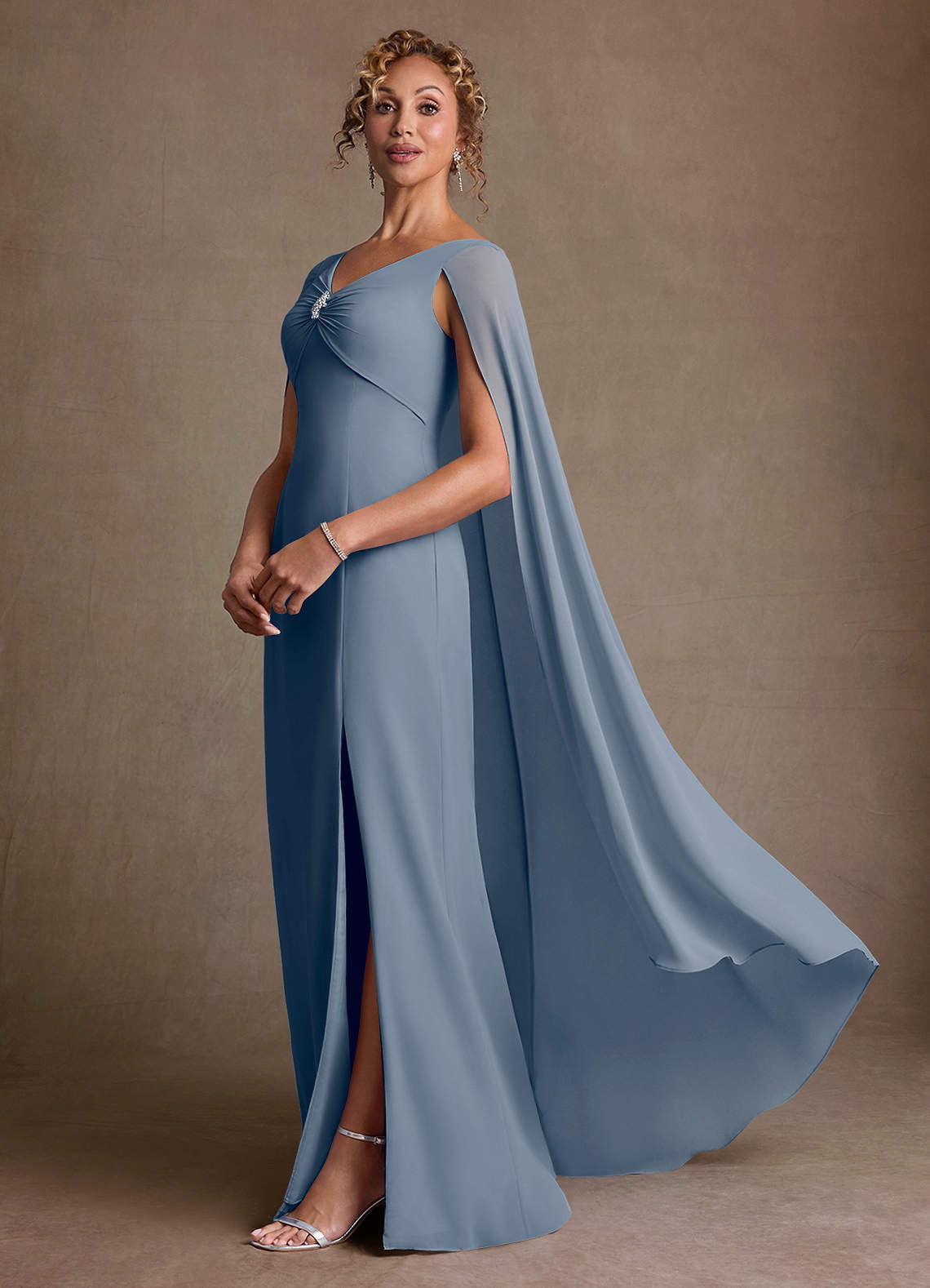 Boudica A-Line V-Neck Chiffon Mother of the Bride Dress in Twilight