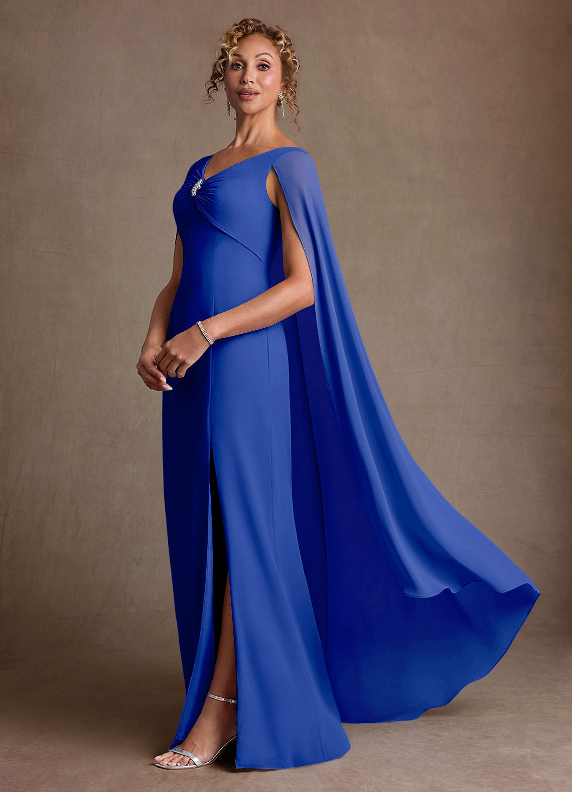 Boudica A-Line V-Neck Chiffon Mother of the Bride Dress in Royal Blue