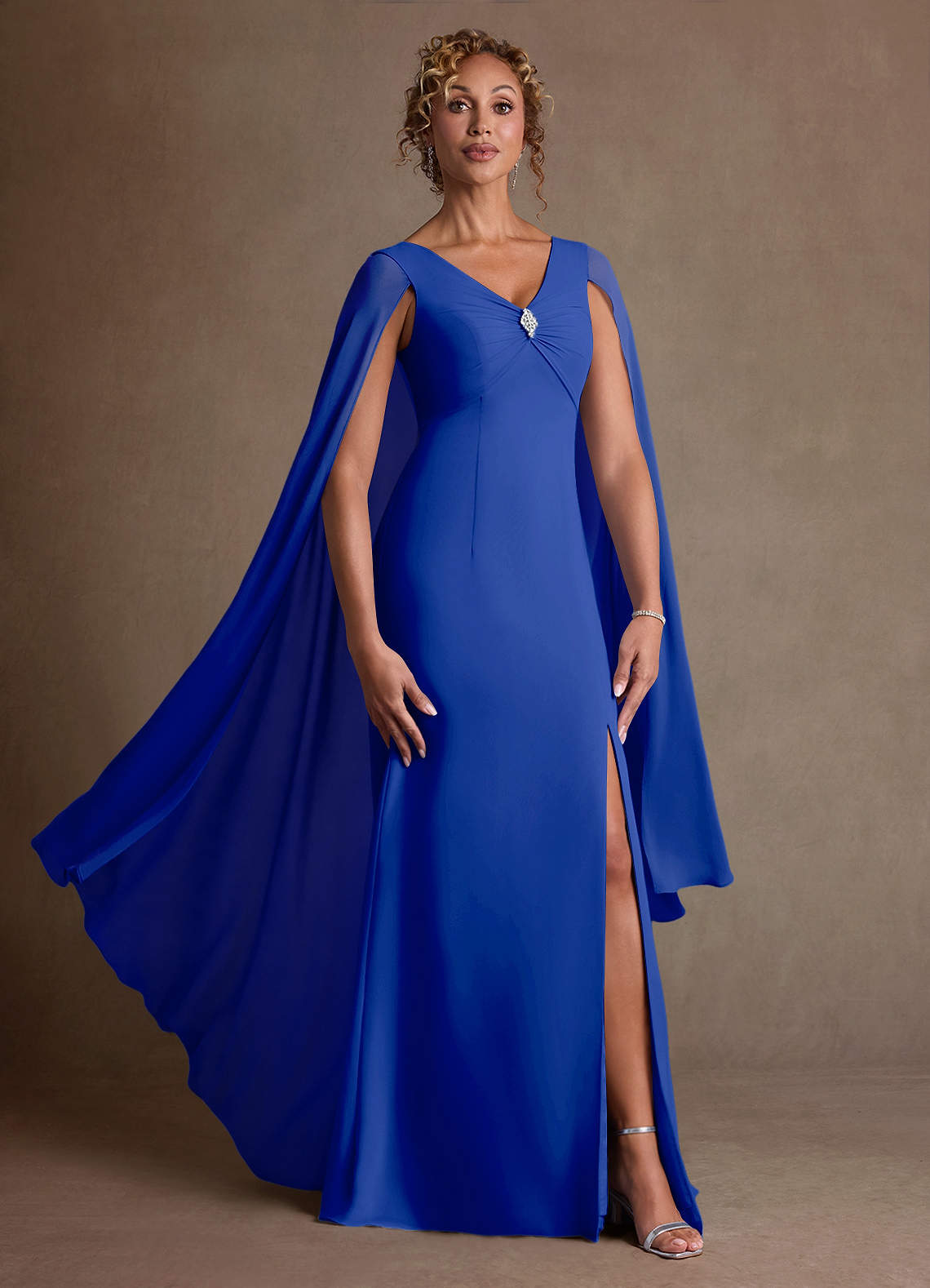 Boudica A-Line V-Neck Chiffon Mother of the Bride Dress in Royal Blue