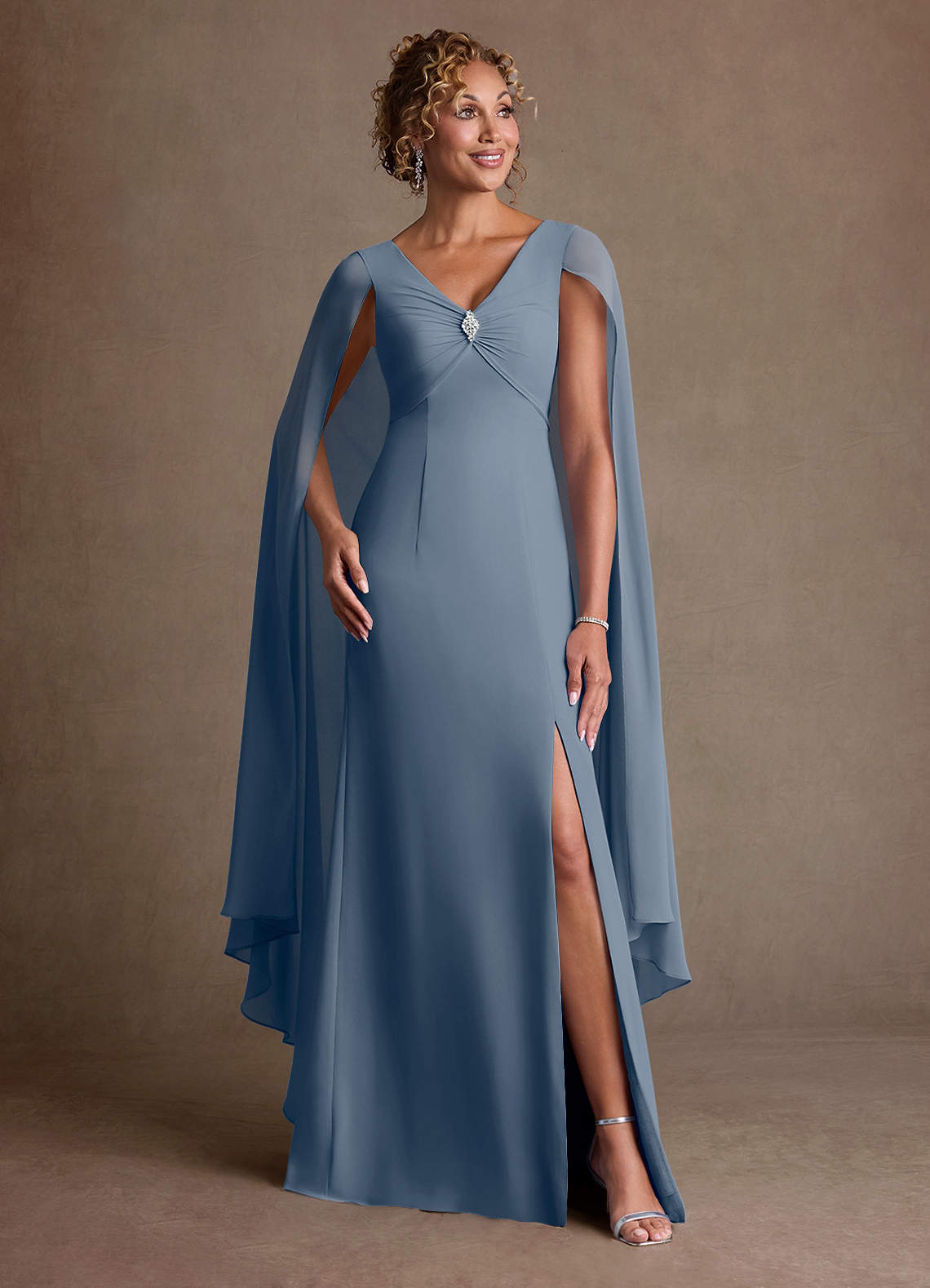 Boudica A-Line V-Neck Chiffon Mother of the Bride Dress in Twilight