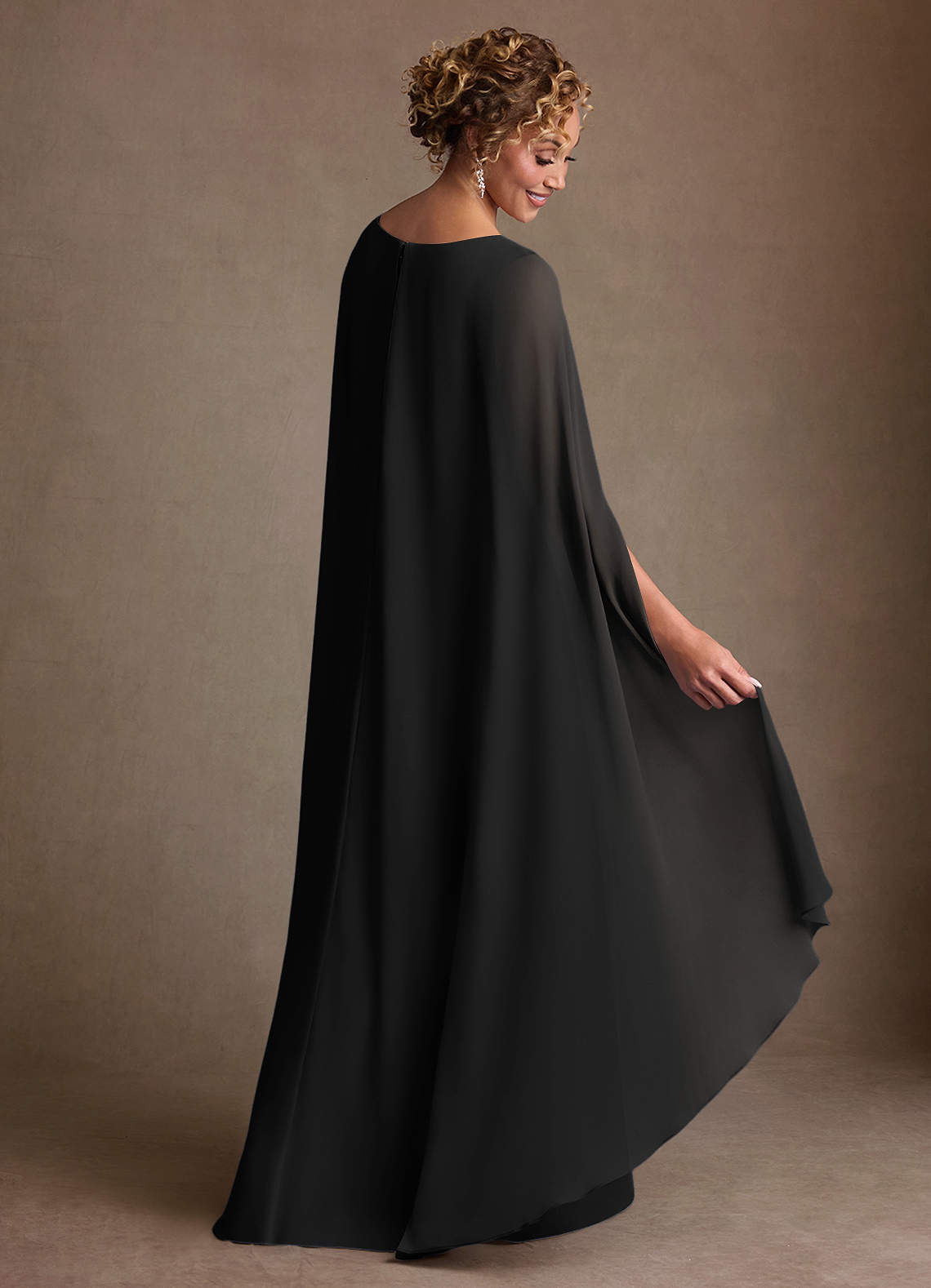 Boudica A-Line V-Neck Chiffon Mother of the Bride Dress in black
