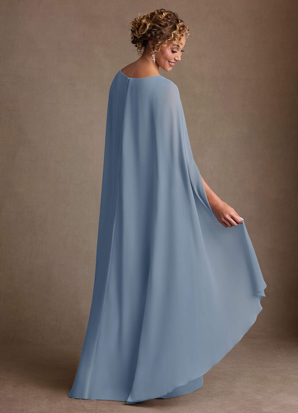 Boudica A-Line V-Neck Chiffon Mother of the Bride Dress in dusty blue
