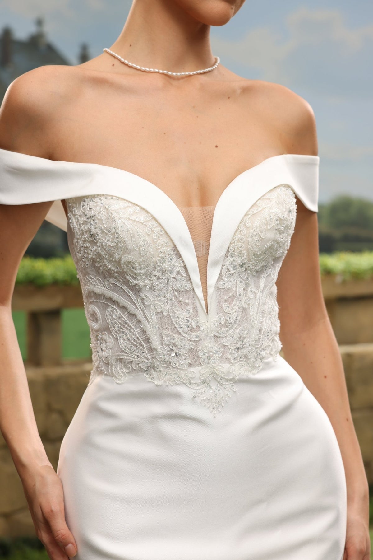 Bria Mermaid Off-the-Shoulder Plunging V-Neck wedding dress — design detail 7