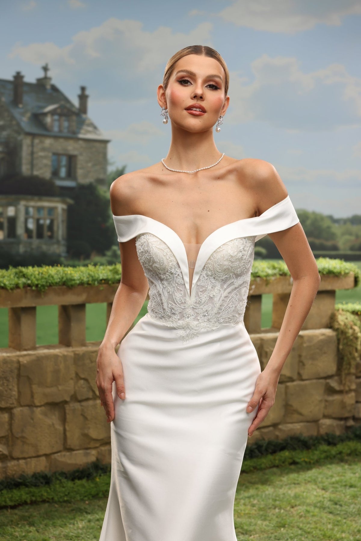 Bria Mermaid Off-the-Shoulder Plunging V-Neck wedding dress — design detail 6