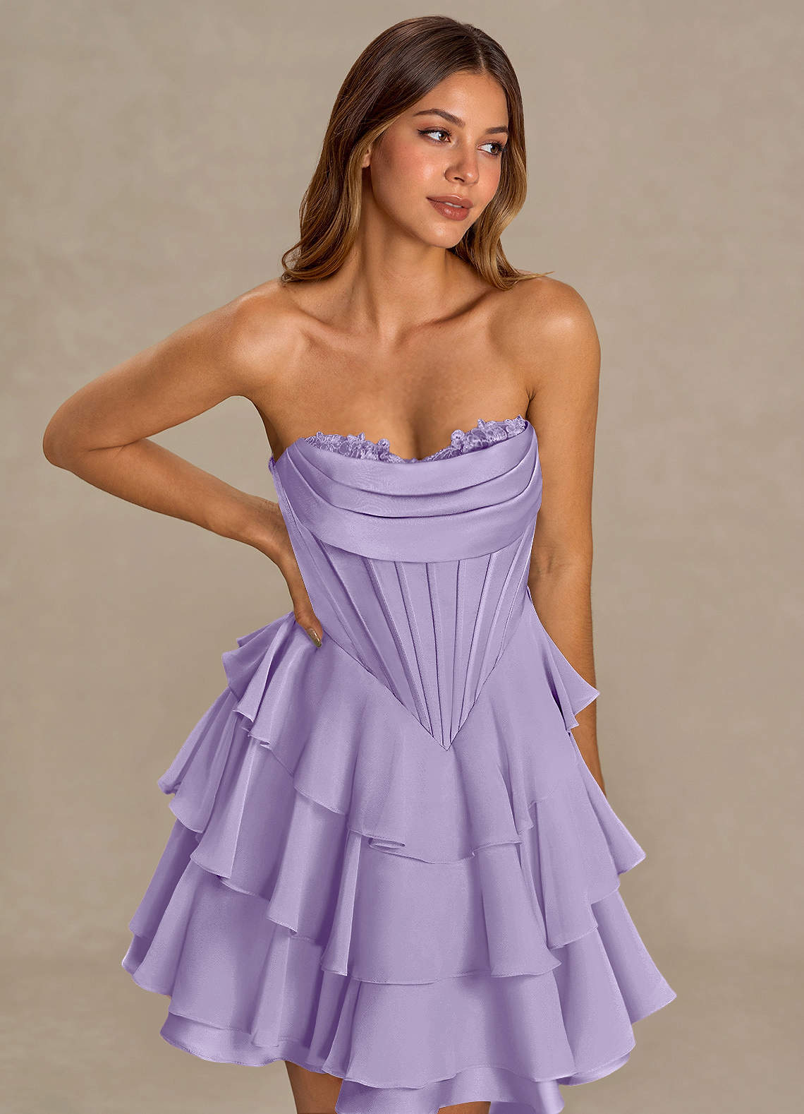Brinley A-Line Mini Corset Satin Chiffon Prom Dress in Pistachio