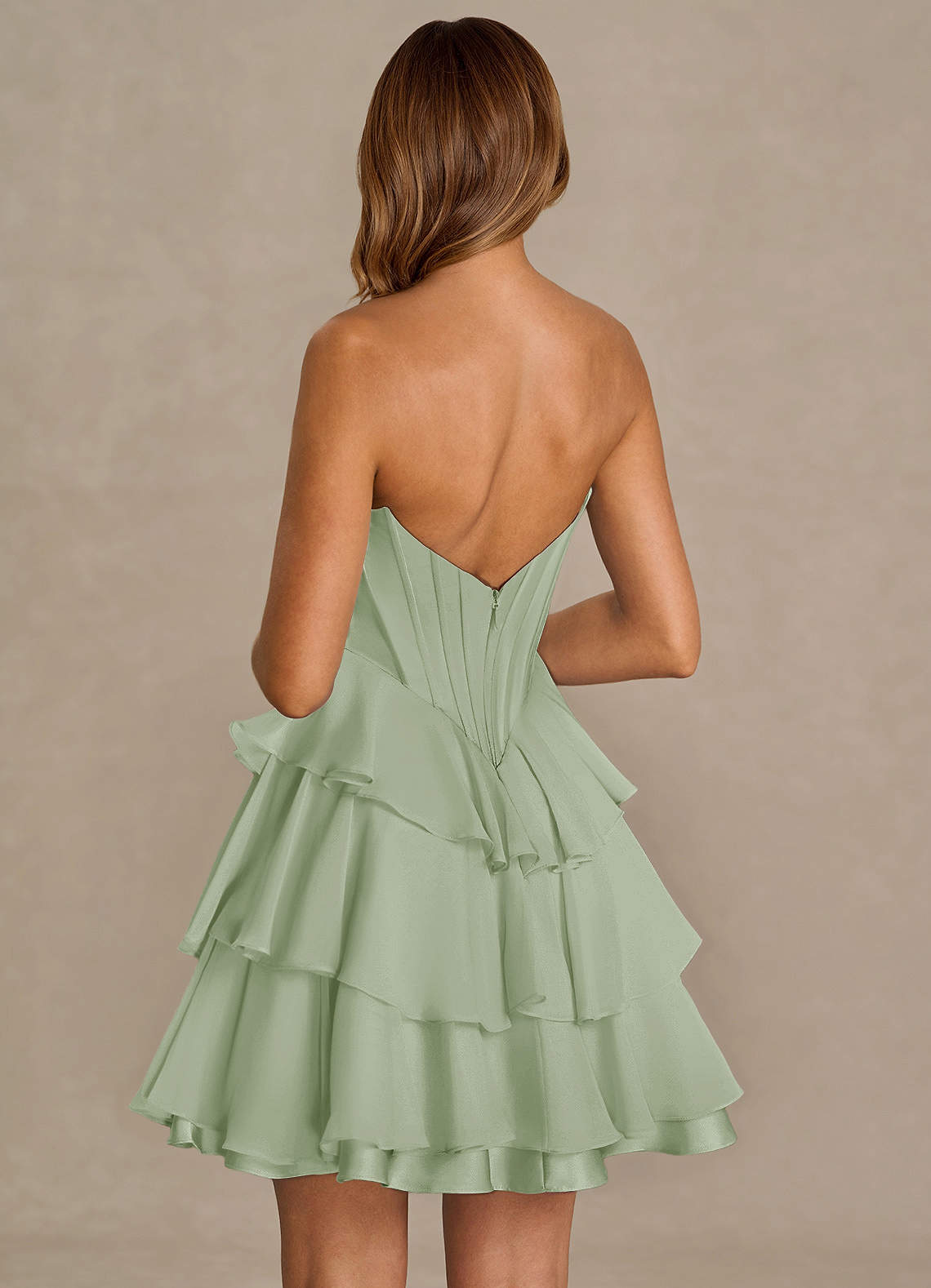 Brinley A-Line Mini Corset Satin Chiffon Prom Dress in Light Green