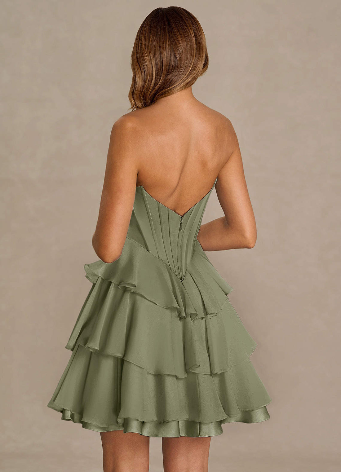 Brinley A-Line Mini Corset Satin Chiffon Prom Dress in Pistachio
