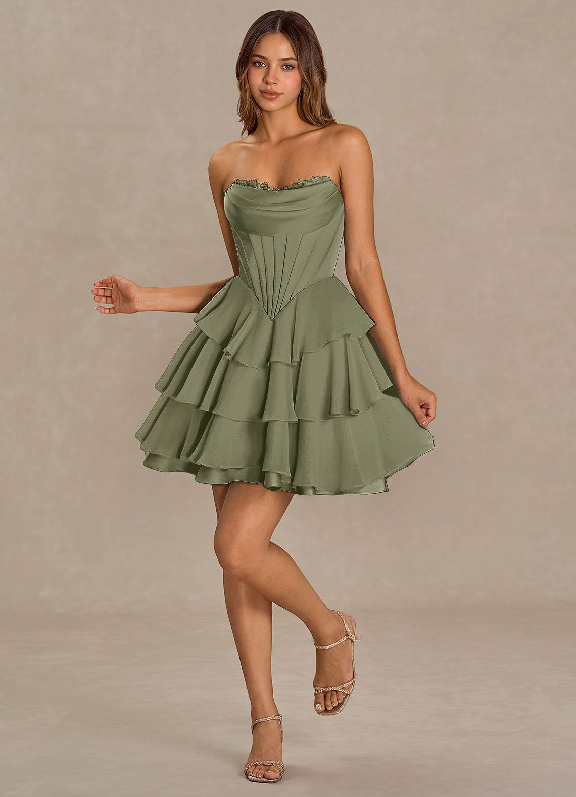 Brinley A-Line Mini Corset Satin Chiffon Prom Dress in Pistachio