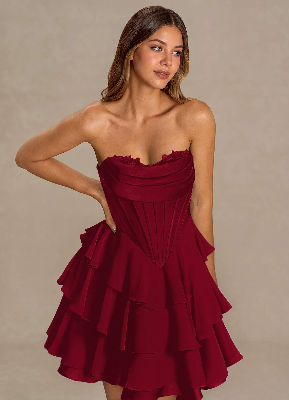 Brinley A-Line Mini Corset Satin Chiffon Prom Dress in Pistachio