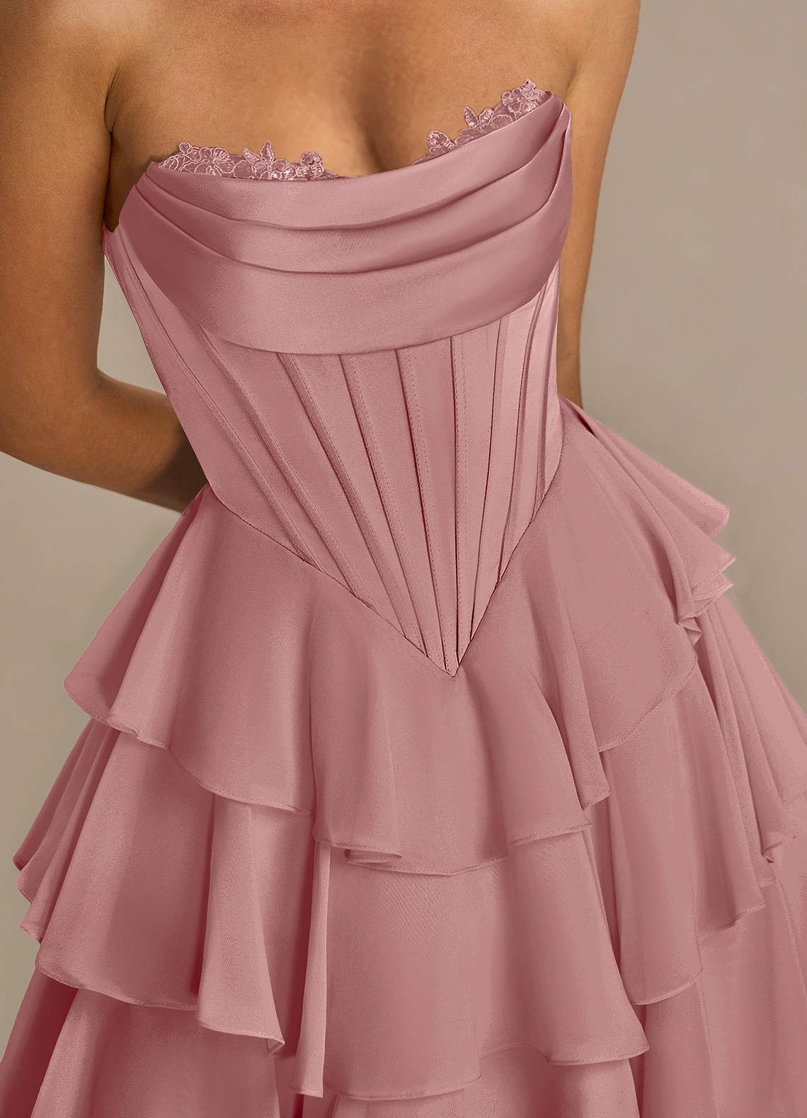 Brinley A-Line Mini Corset Satin Chiffon Prom Dress in Dusty Pink