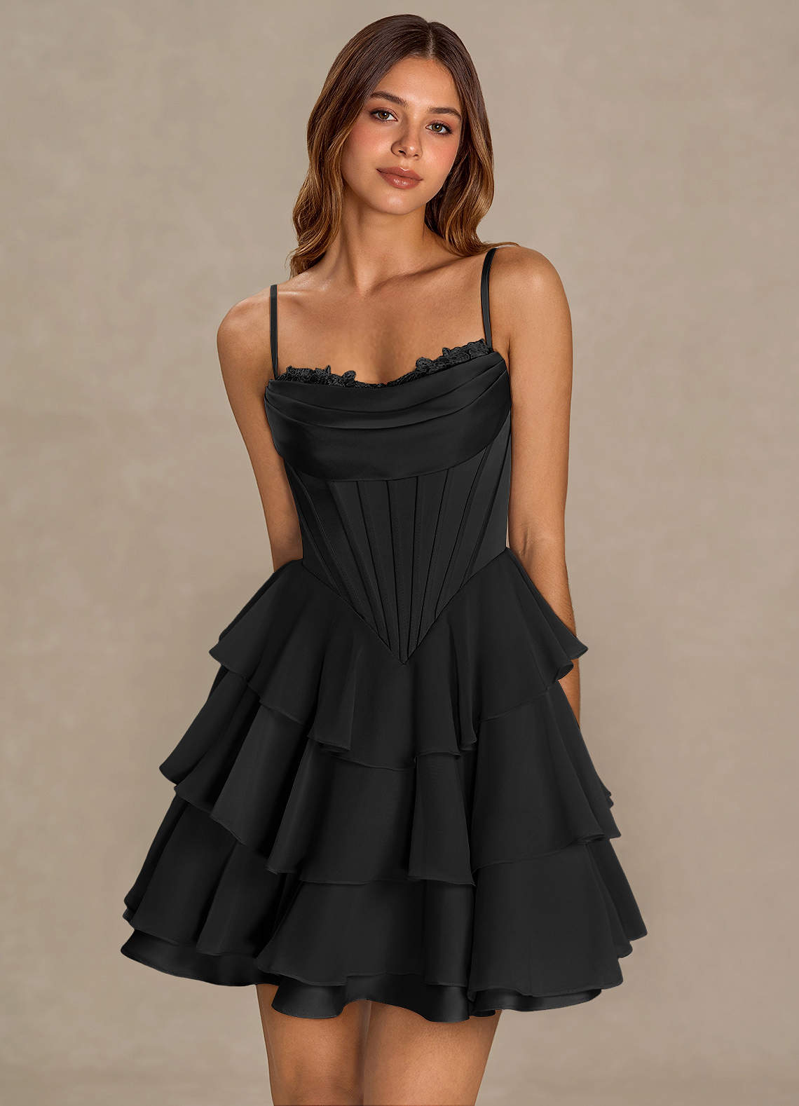 Brinley A-Line Mini Corset Satin Chiffon Prom Dress in Pistachio