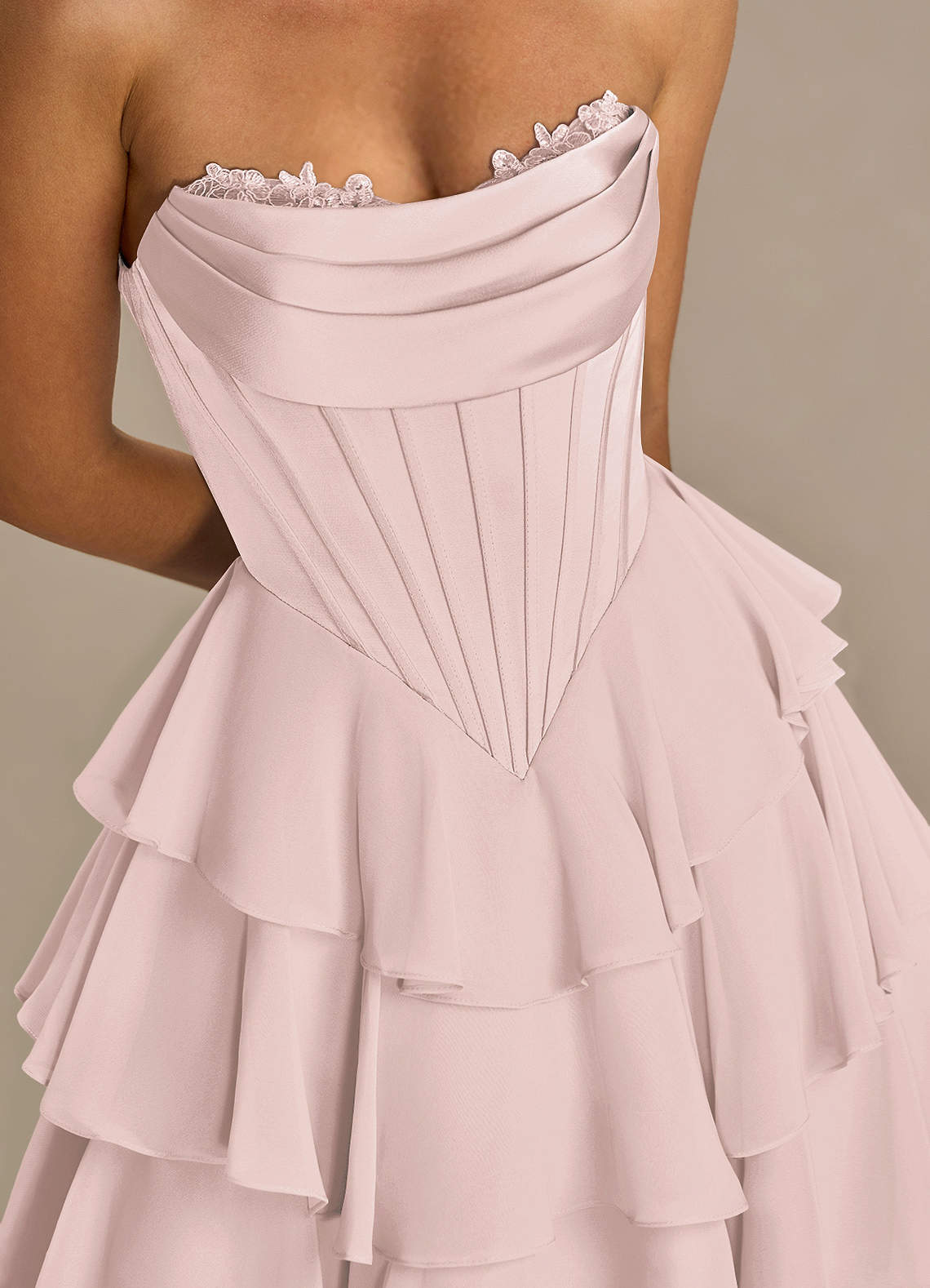 Brinley A-Line Mini Corset Satin Chiffon Prom Dress in Powder Pink