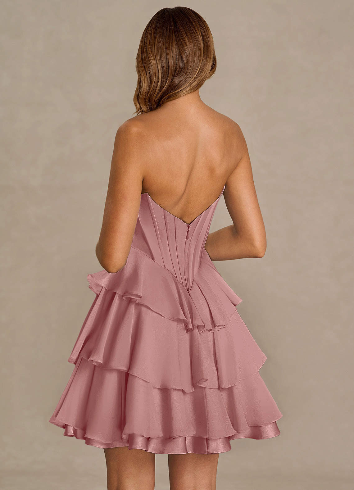 Brinley A-Line Mini Corset Satin Chiffon Prom Dress in Dusty Pink