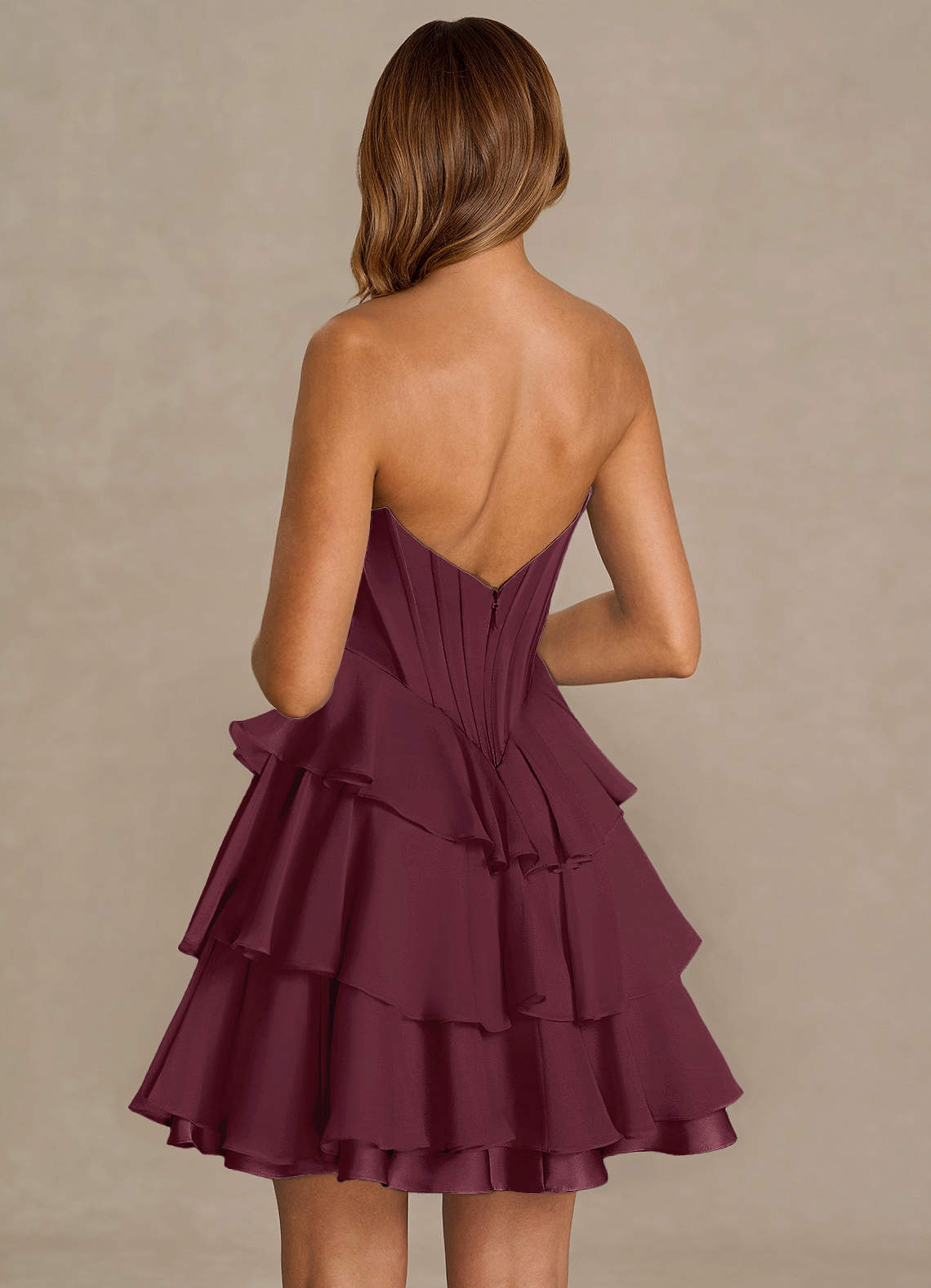 Brinley A-Line Mini Corset Satin Chiffon Prom Dress in Wine