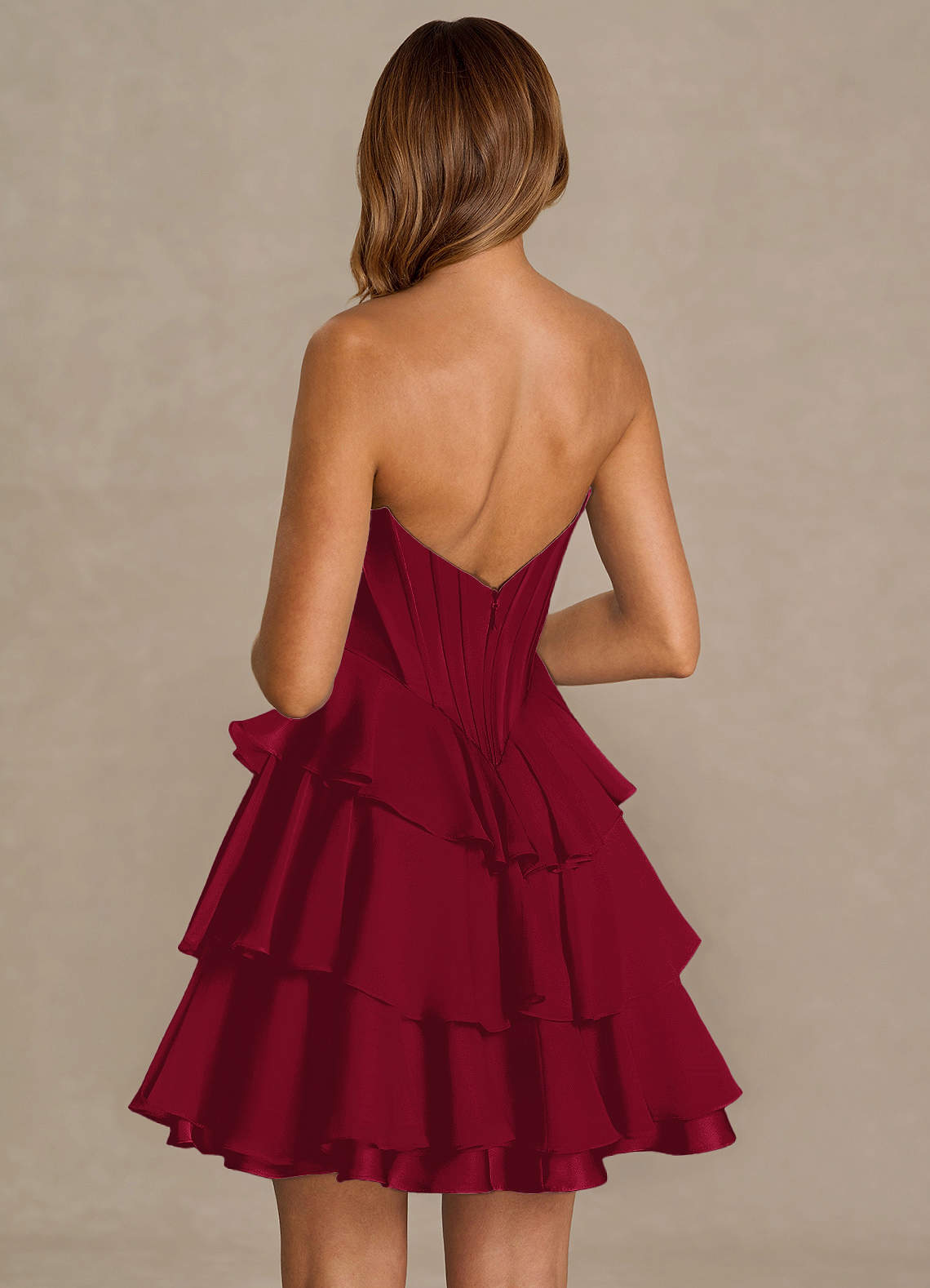 Brinley A-Line Mini Corset Satin Chiffon Prom Dress in Merlot