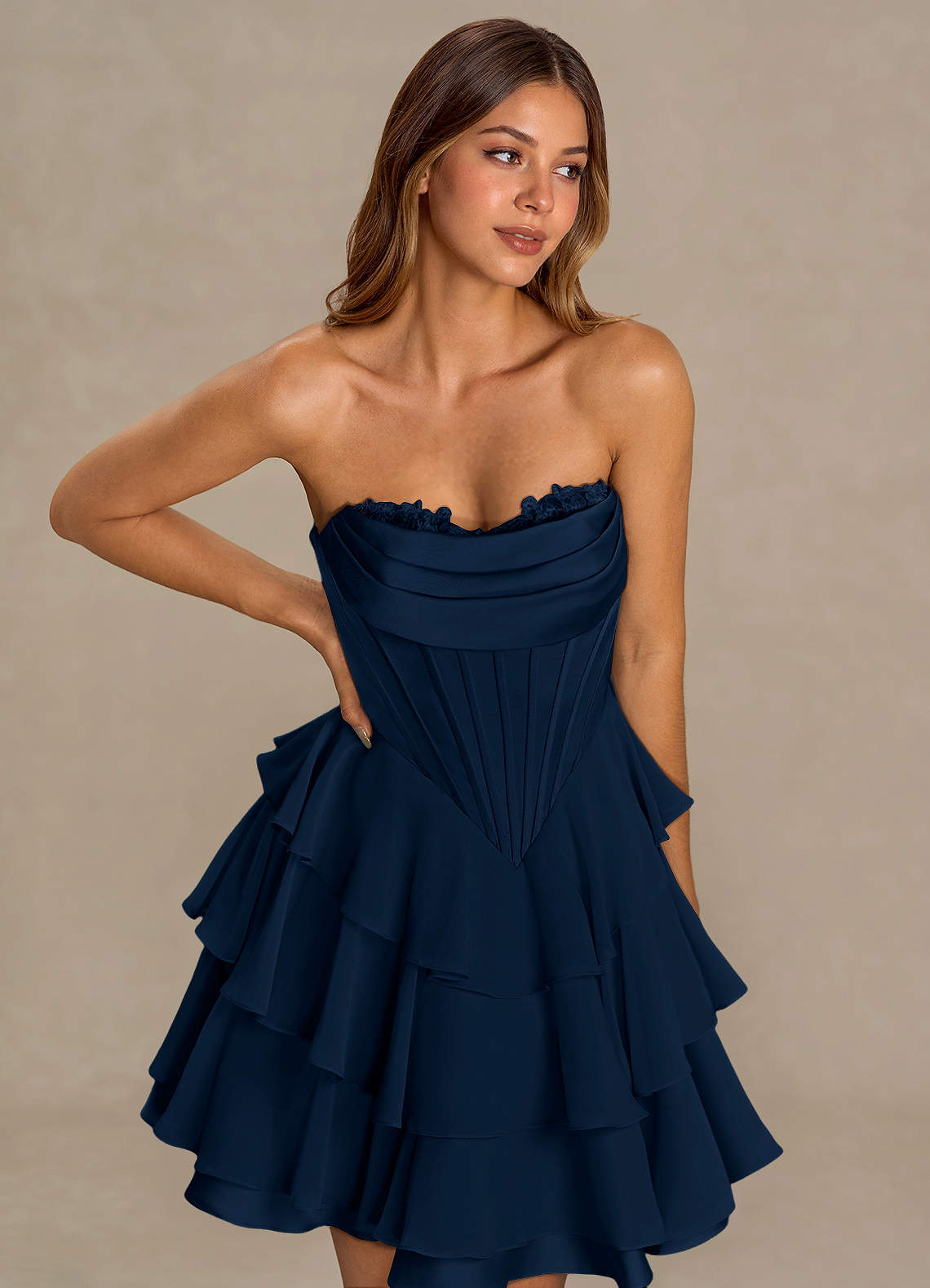 Brinley A-Line Mini Corset Satin Chiffon Prom Dress in Pistachio