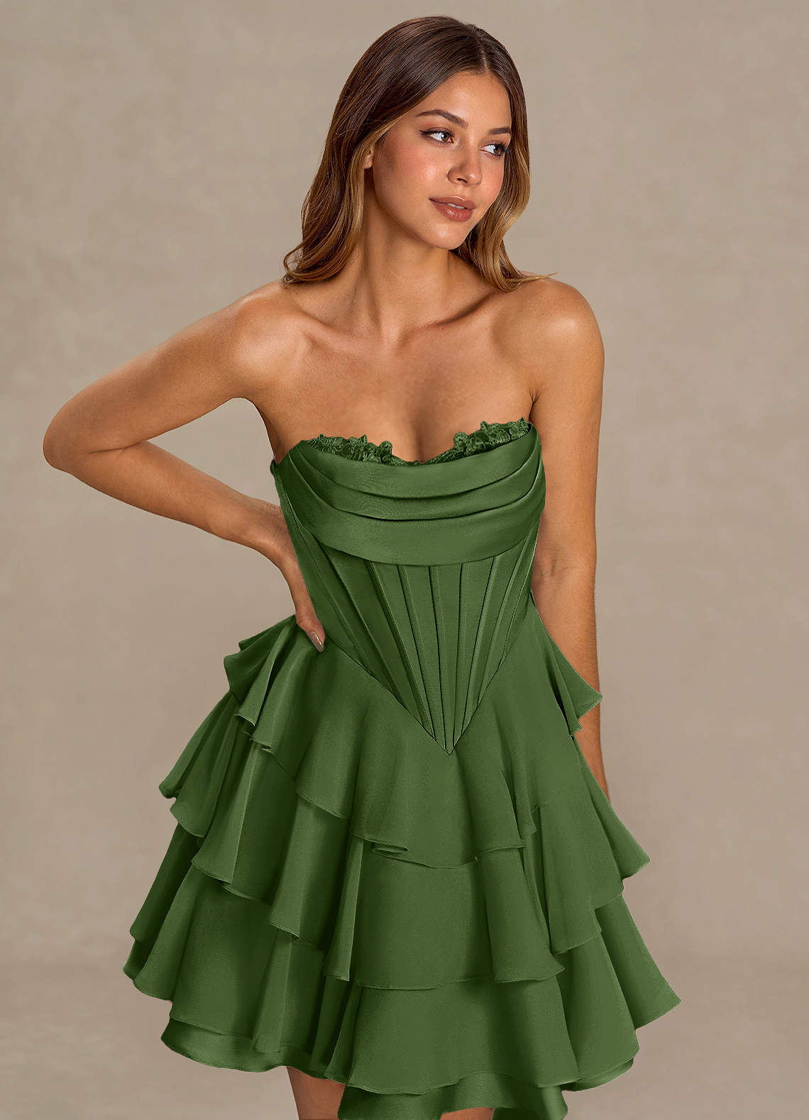 Brinley A-Line Mini Corset Satin Chiffon Prom Dress in Pistachio