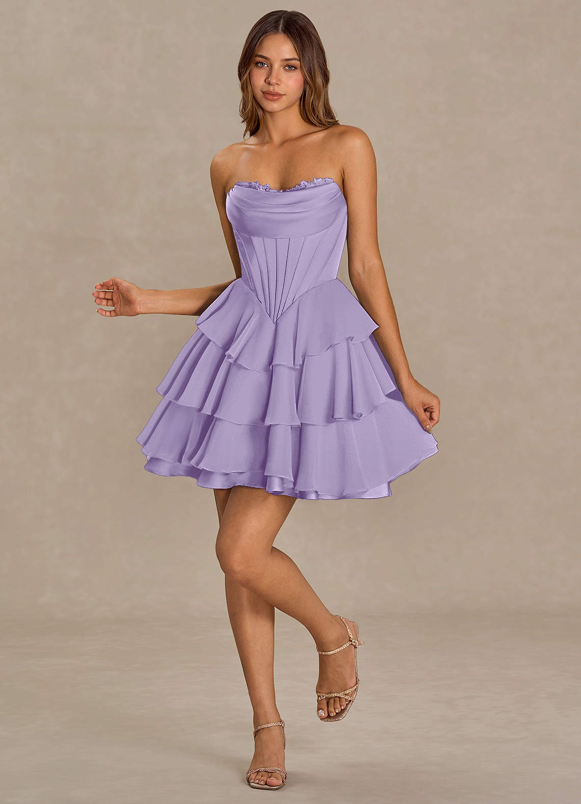Brinley A-Line Mini Corset Satin Chiffon Prom Dress in Lilac