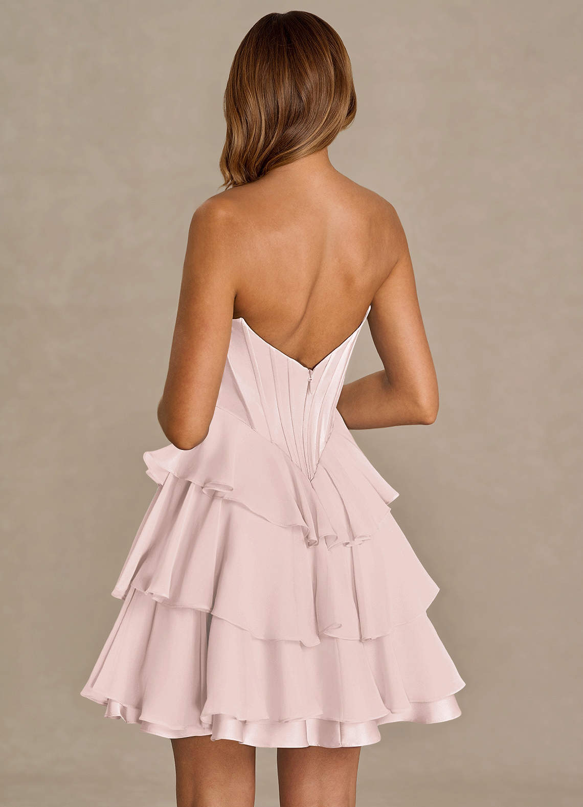 Brinley A-Line Mini Corset Satin Chiffon Prom Dress in Powder Pink