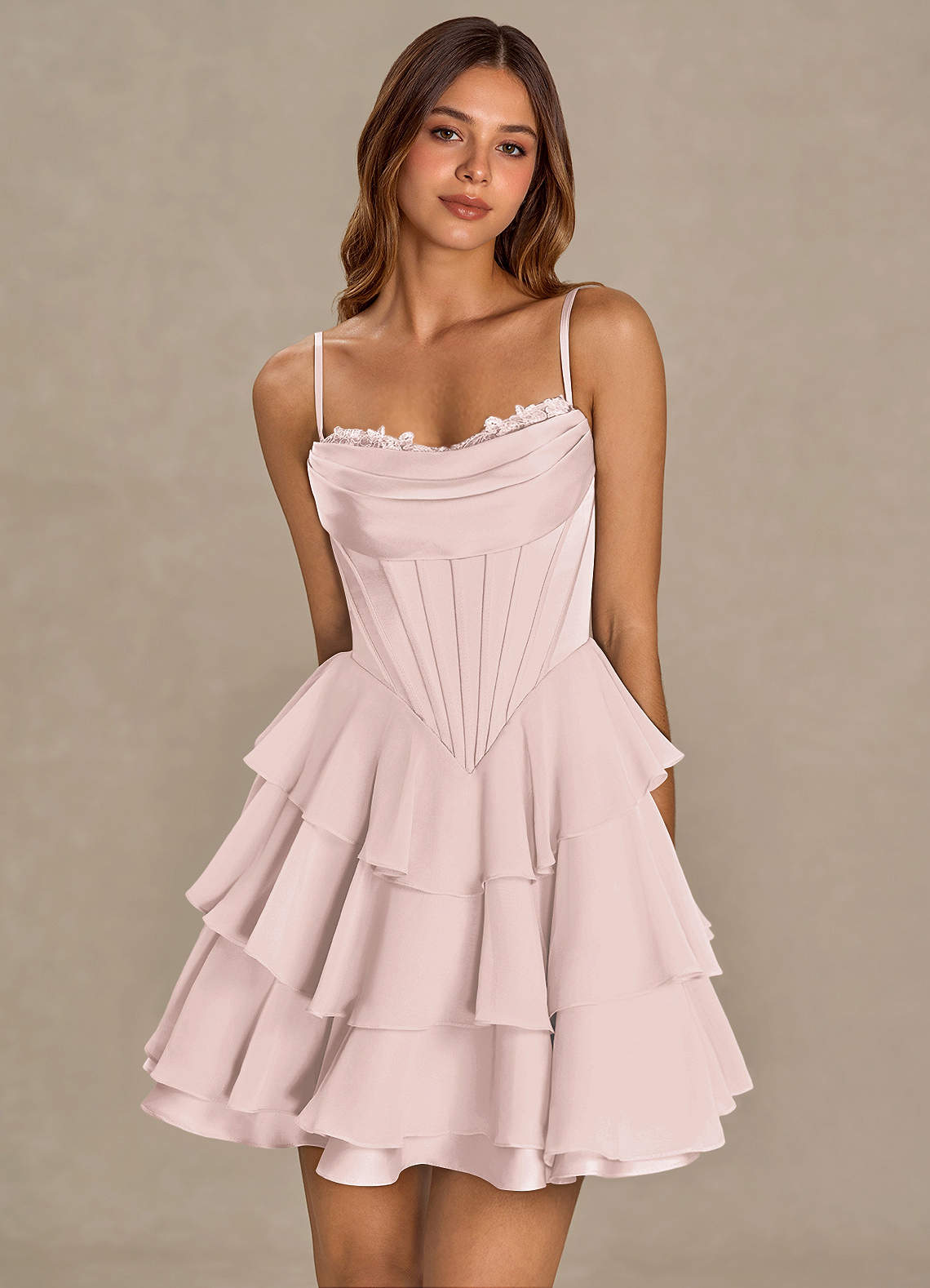 Brinley A-Line Mini Corset Satin Chiffon Prom Dress in Pistachio