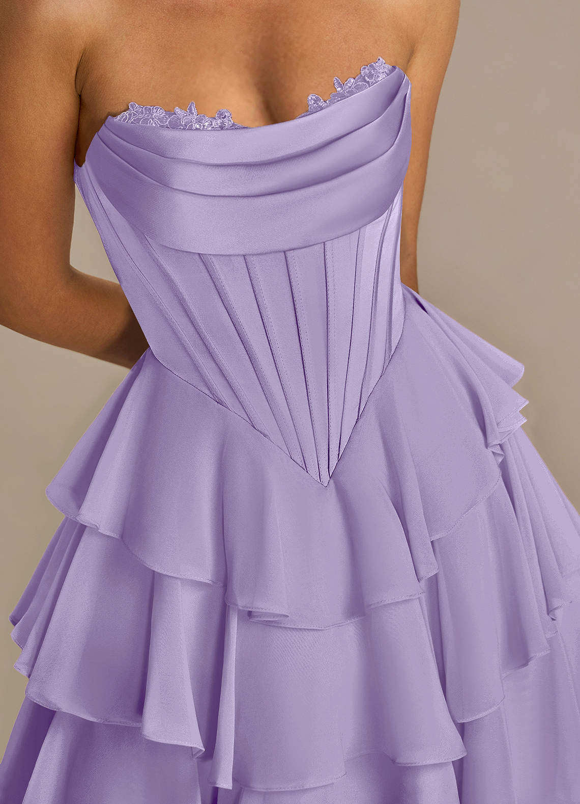 Brinley A-Line Mini Corset Satin Chiffon Prom Dress in Lilac