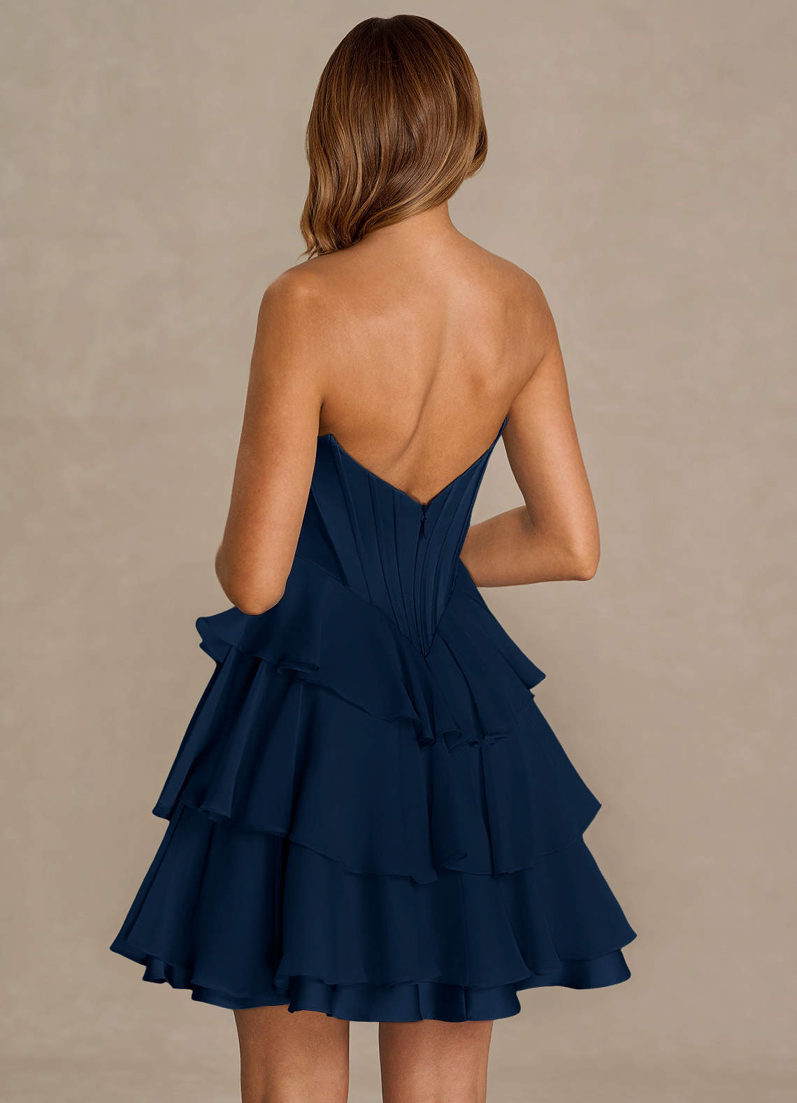 Brinley A-Line Mini Corset Satin Chiffon Prom Dress in Navy