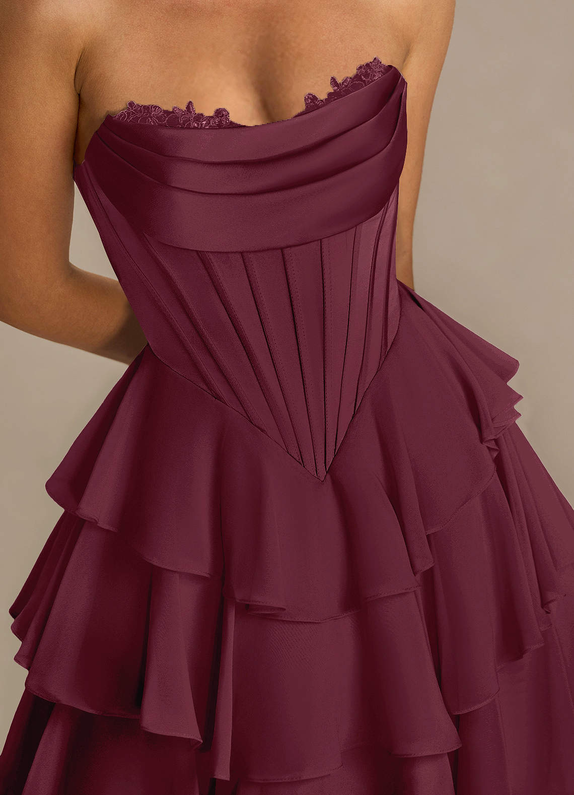 Brinley A-Line Mini Corset Satin Chiffon Prom Dress in Wine