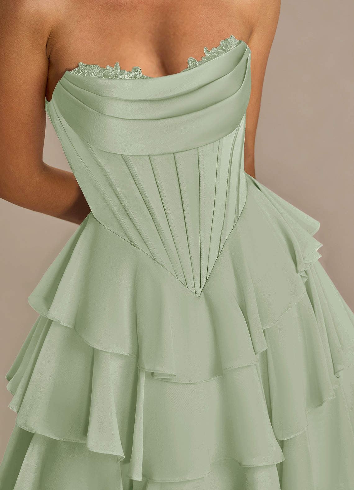 Brinley A-Line Mini Corset Satin Chiffon Prom Dress in Light Green