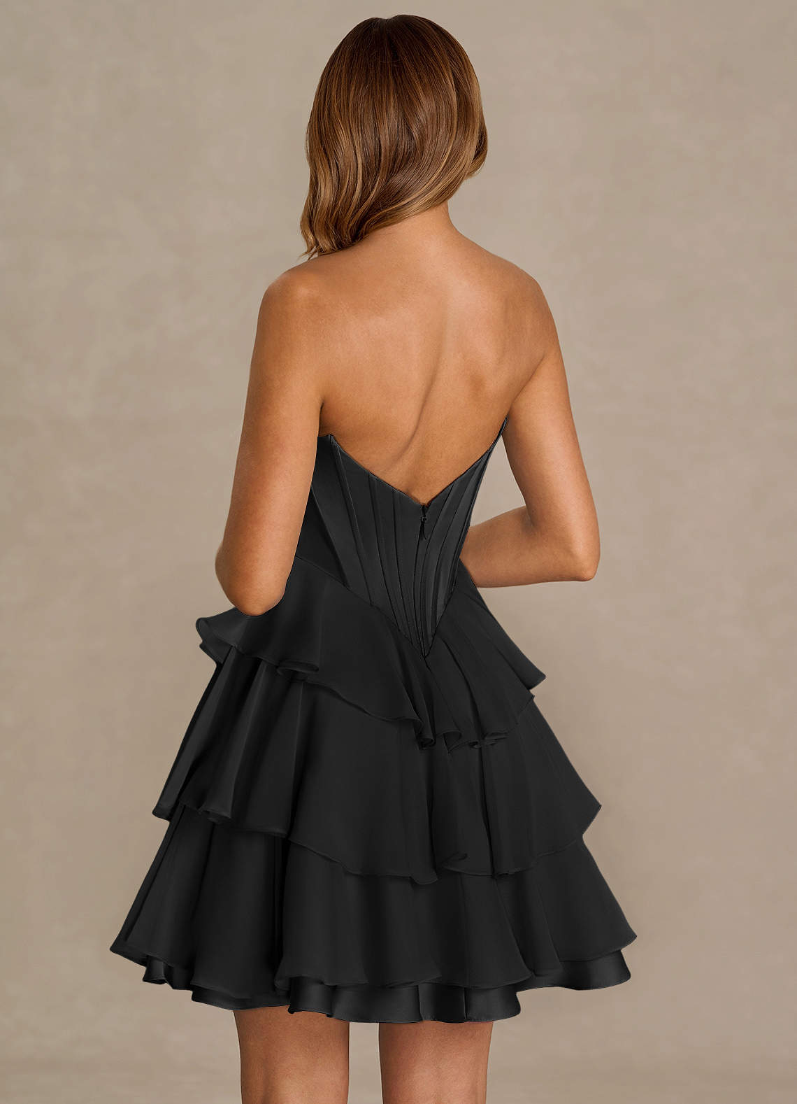 Brinley A-Line Mini Corset Satin Chiffon Prom Dress in black