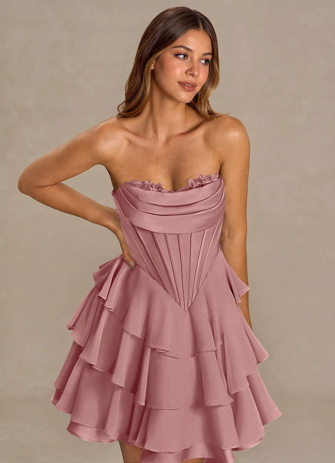 Brinley A-Line Mini Corset Satin Chiffon Prom Dress in Pistachio