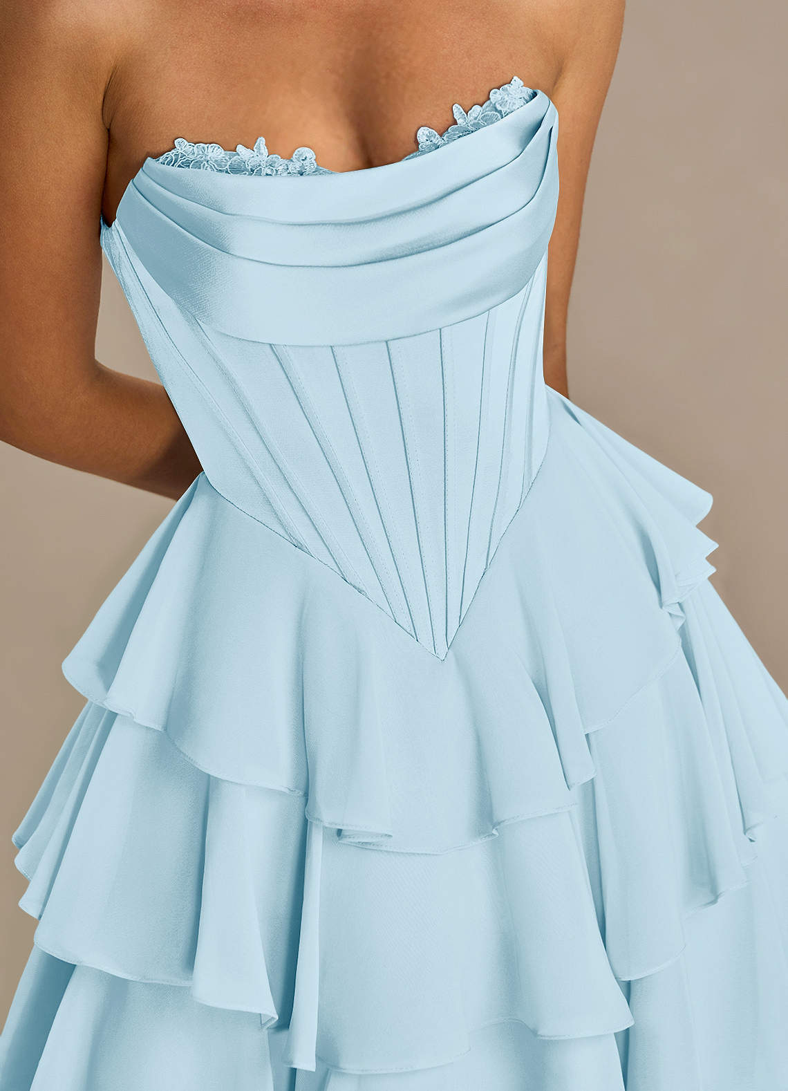 Brinley A-Line Mini Corset Satin Chiffon Prom Dress in Sky Blue