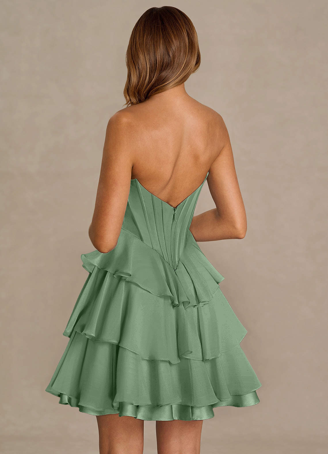 Brinley A-Line Mini Corset Satin Chiffon Prom Dress in matcha