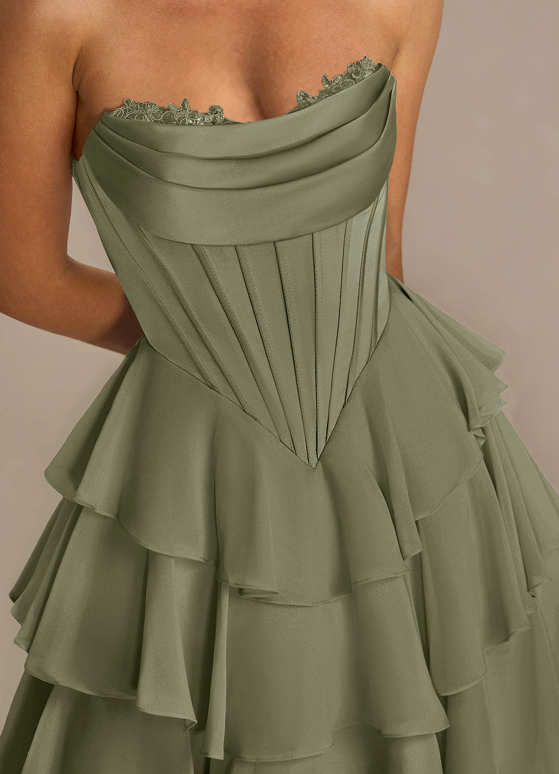 Brinley A-Line Mini Corset Satin Chiffon Prom Dress in Pistachio