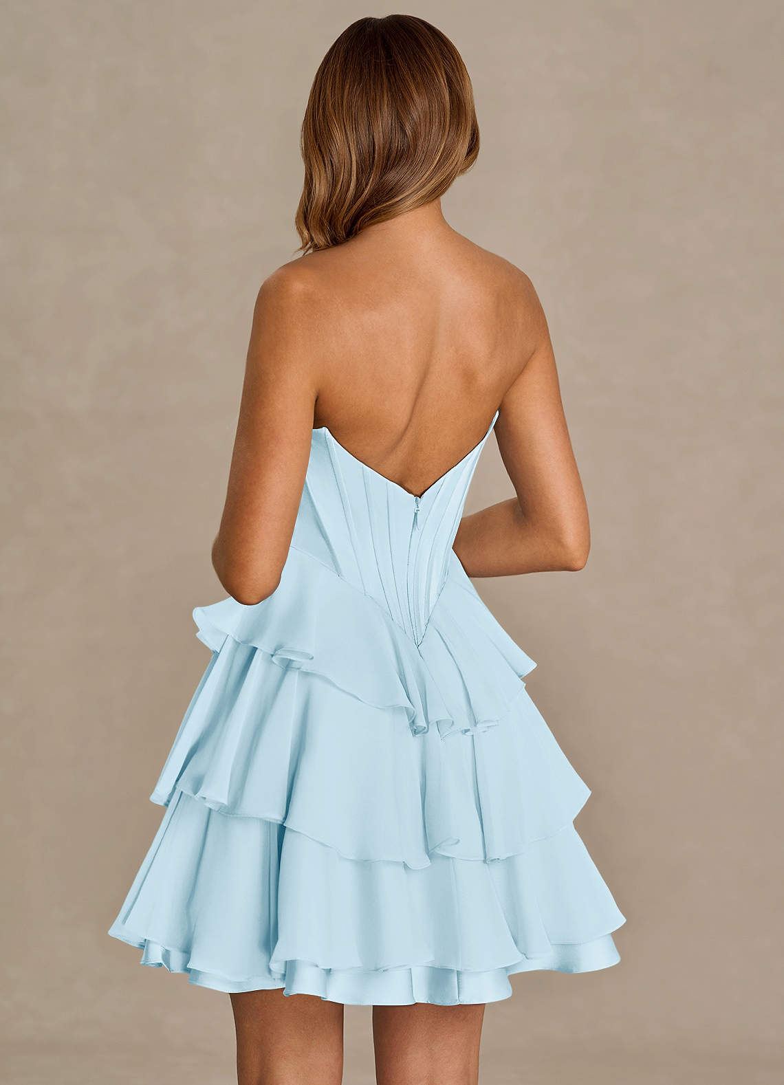 Brinley A-Line Mini Corset Satin Chiffon Prom Dress in Sky Blue