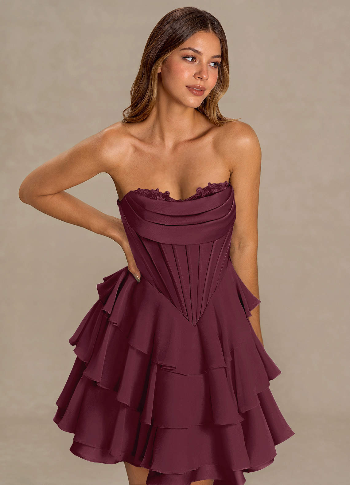 Brinley A-Line Mini Corset Satin Chiffon Prom Dress in Pistachio