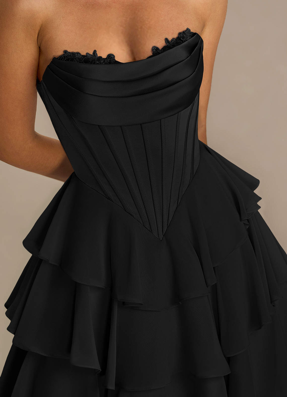 Brinley A-Line Mini Corset Satin Chiffon Prom Dress in black