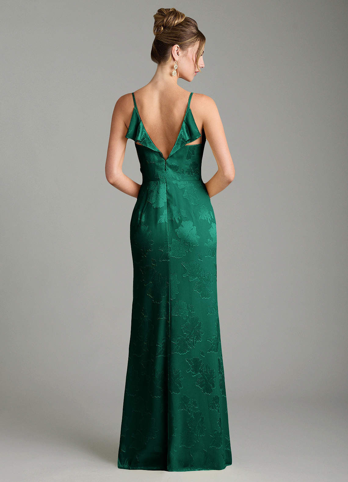 Larsa Mermaid V-Neck Jacquard Bridesmaid Dress in Emerald