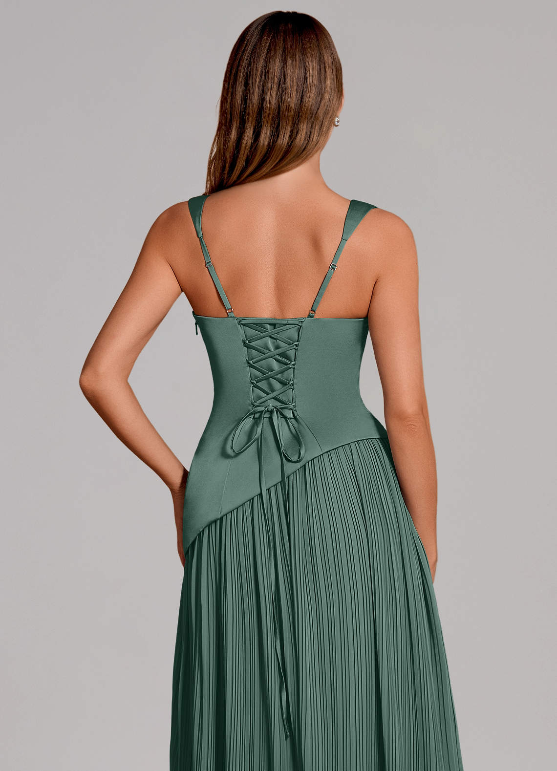 Stephanie A-Line Square-Neck Stretch Satin and Chiffon Bridesmaid Dress in Eucalyptus